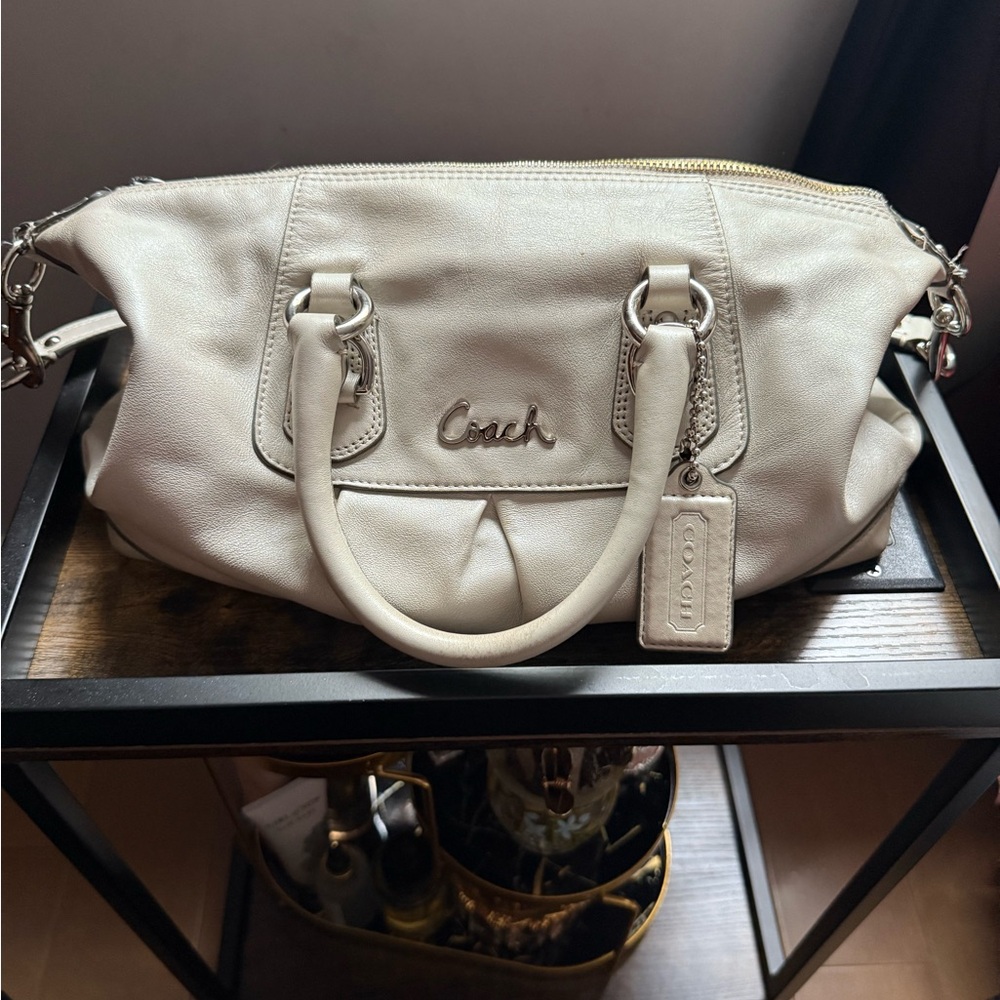 Coach Pearl Leather Satchel with Silver Hardware